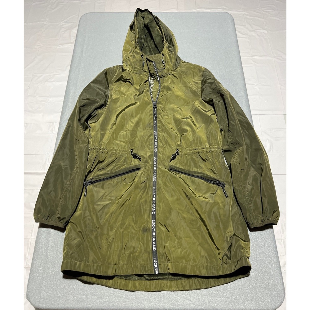 Lucky Brand Womens Olive Green Faux Fur Lined Anorak Hooded Jacket Medium